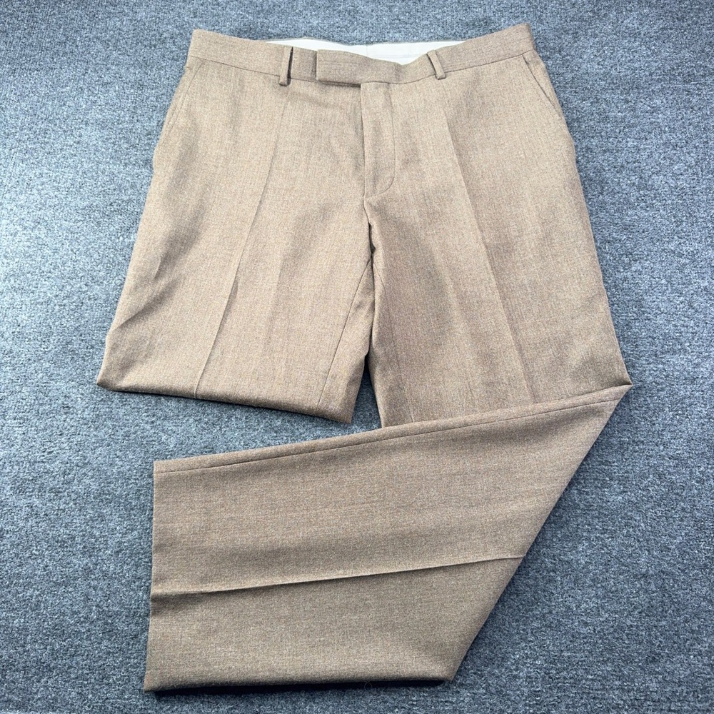 Hugo Boss James Brown US Tan Virgin Wool Dress Pants Mens 35R Made in USA